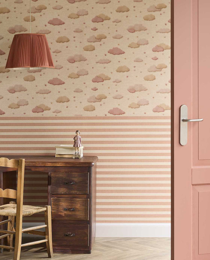 Eijffinger Tapete Tiny Treasures 8 mit Wolken und Punkten in Rosa/Beige für Unisex-Zimmer - Bild 1