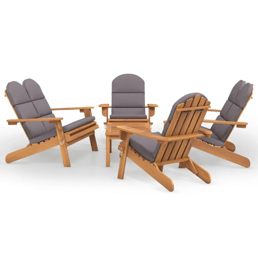 vidaXL 5-tlg Garten-Lounge-Set Adirondack aus Akazien-Massivholz mit Sitz- und Rückenkissen in Dunkelgrau - Bild 2