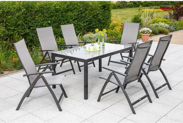 Merxx Vicenza Gartenmöbel Set 7-teilig in Anthrazit und Braun mit Tisch und 6 Klappsesseln, Tisch B: 150 cm, T: 90 cm - Bild 1