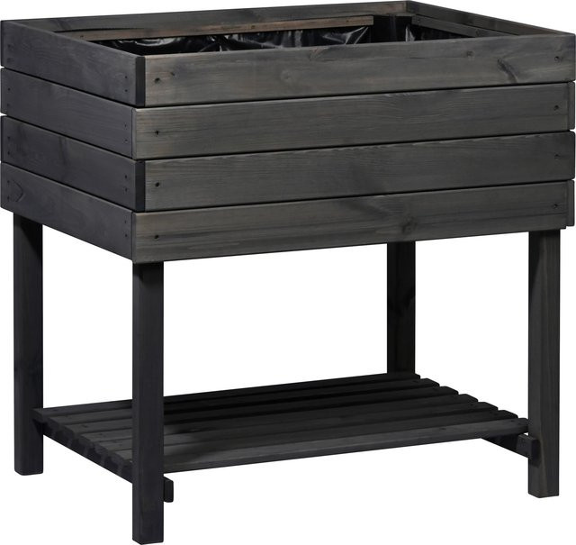 Dobar Hochbeet Kubus 2.0 aus Kiefernholz mit Ablage und Pflanzfolie, Anthrazit, Höhe: 78 cm - Bild 1
