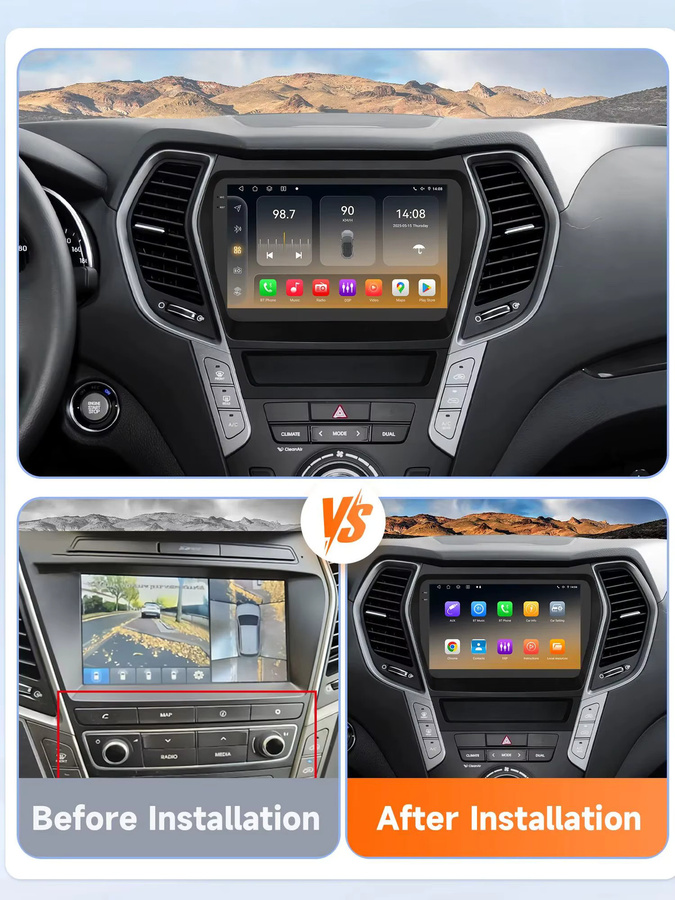 Hizpo AI 2Din Android 14 Autoradio für Hyundai Ix45 Santa Fe 2013-2017 mit Qualcomm Snapdragon 6115, GPS und 4G, Farbe: Schwarz - Bild 4