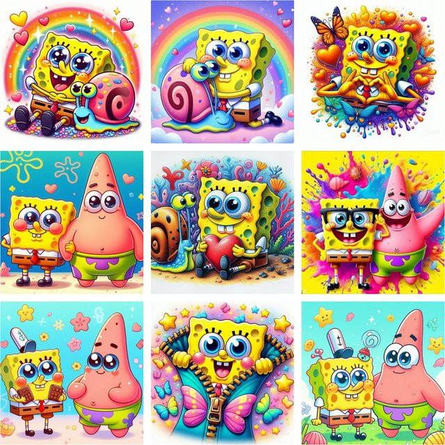 Potdemiel SpongeBob Schwammkopf 5D DIY Diamond Painting Set mit runden Steinen in Multicolour, B/H: 30 x 30 cm - Bild 1