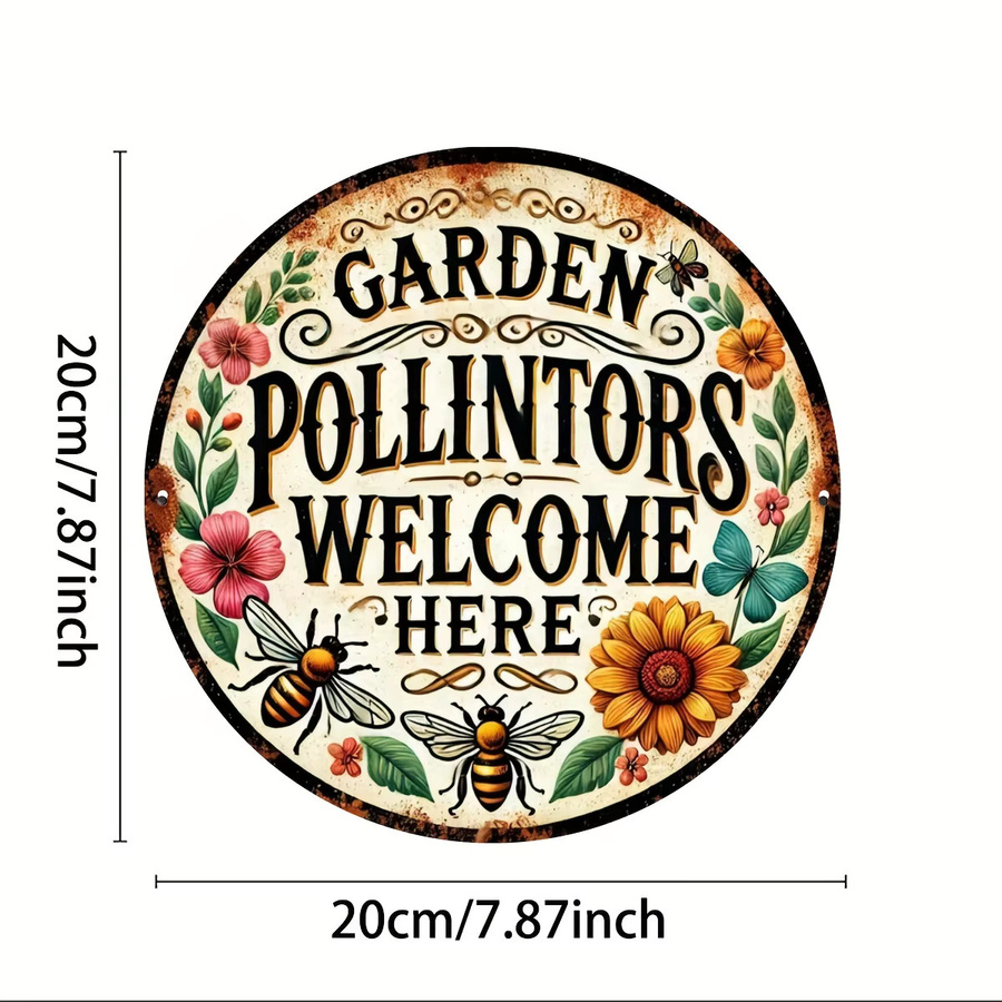 Potdemiel Vintage Aluminiumschild Garden Pollinators Welcome Here in Mehrfarbig, B/H: 20,3 x 20,3 cm - Bild 3