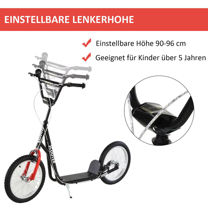 HOMCOM Kinderroller mit Luftreifen und Handbremse in Schwarz, 16 Zoll - Bild 4