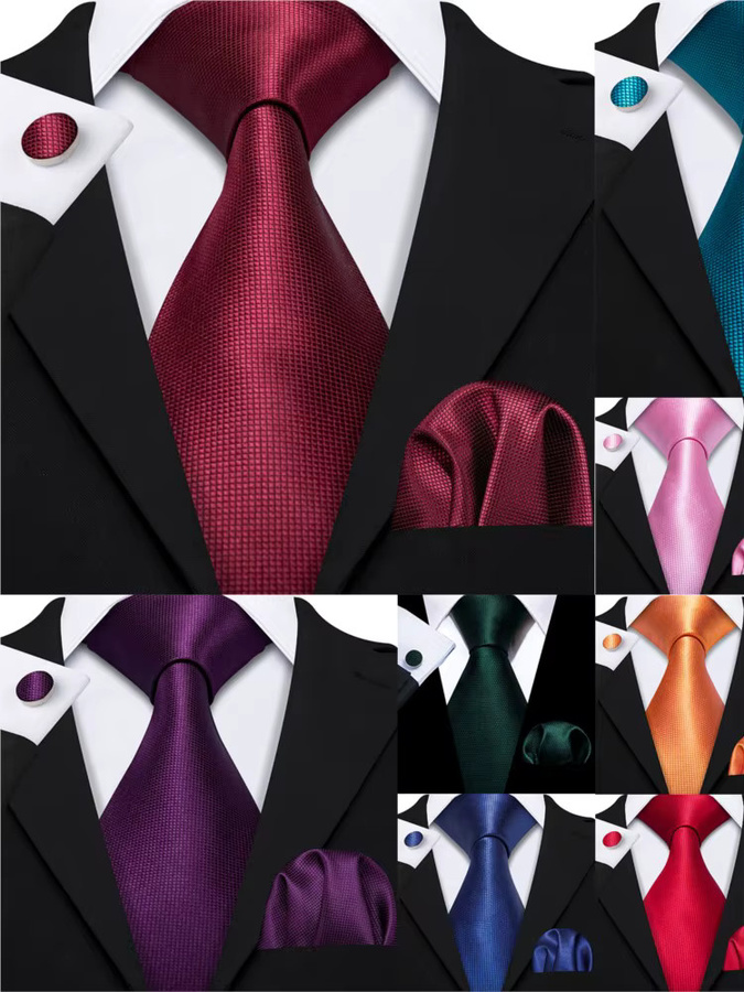 Barry.Wang Herren-Set, Krawatte, Einstecktuch, Manschettenknöpfe, Jacquard, Türkis, Pink, Mint, Orange, Weiß - Bild 4