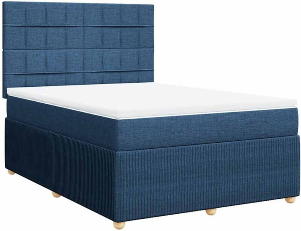 vidaxl Boxspringbett mit Matratze in Blau und Weiß aus Stoff, B/T/H: 140 x 190 cm - Bild 1