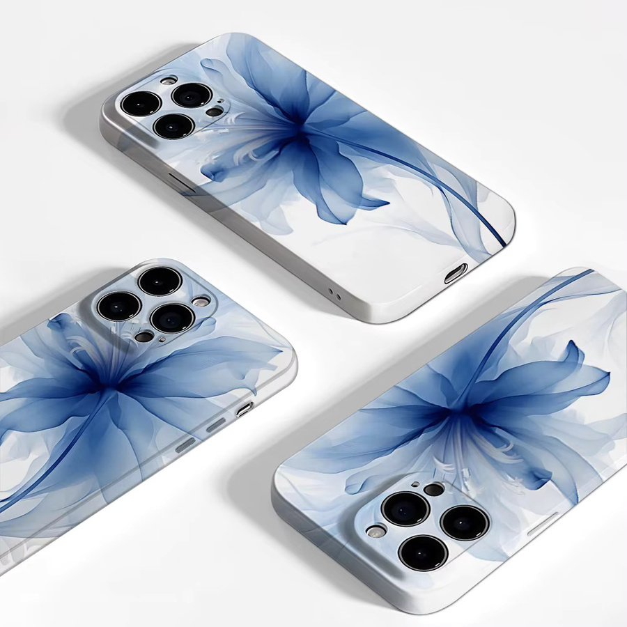 Handyhülle mit durchscheinender blauer Blüte für Apple iPhone 11 bis iPhone 17 Pro Max Plus mit doppelschichtiger Rückseite in Blau - Bild 3