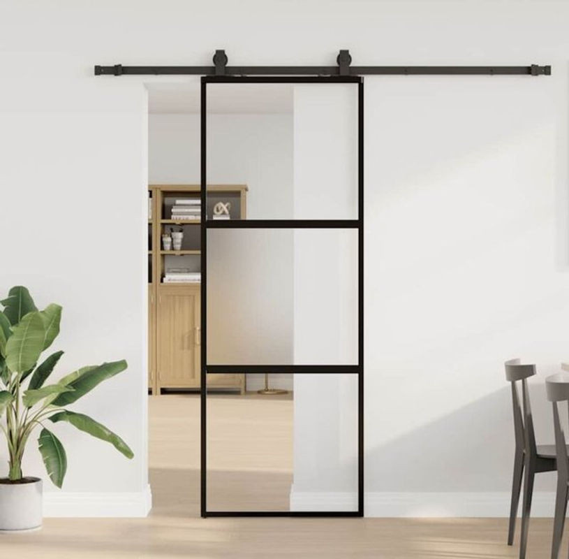 Vidaxl Schiebetür aus Hartglas und Aluminium mit Beschlag in Schwarz, Modern Industrial Style, B: 76 cm, H: 205 cm - Bild 1