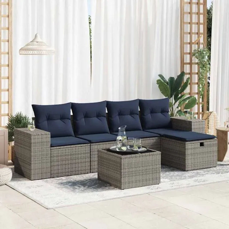 6-teilige moderne Garten-Sofagarnitur aus Poly-Rattan mit Kissen in Grau von vidaxl - Bild 1