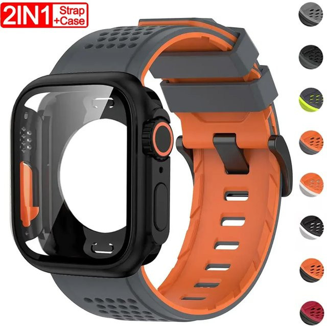 CAOWTAN Uhrenarmband mit Schutzhülle, Silikon, Unisex, Apple Watch - Bild 1