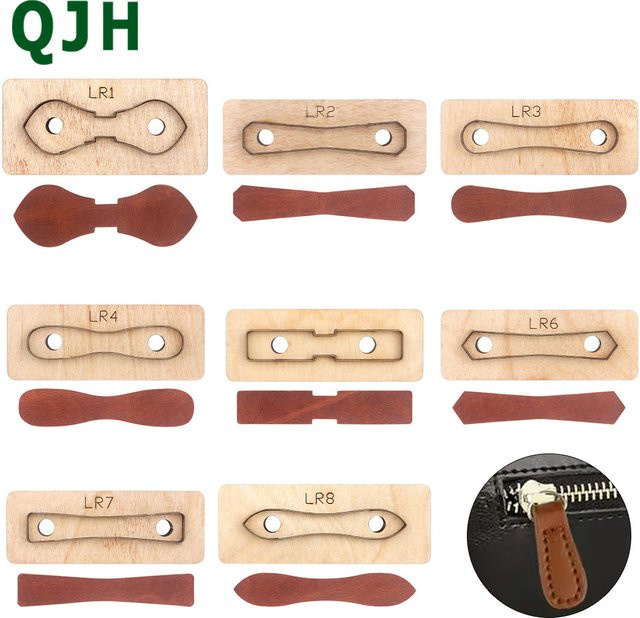 Holz-Schneidematrize für Leder und Taschenbänder in Braun zur DIY-Taschenherstellung mit Reißverschluss- und Kettenform - Bild 1