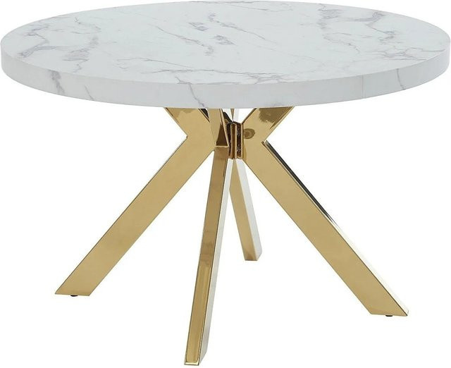 Vente-unique Esstisch Komoni aus MDF in Weiß und Gold mit Marmor-Optik, ausziehbar, B/T/H: 220 x 120 x 76 cm - Bild 1