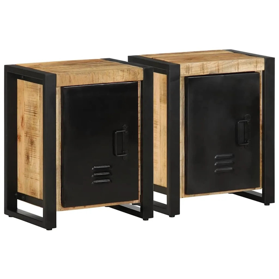 vidaXL Nachttische Set aus Mangoholz und Eisen in Braun, 2 Stück, B/T/H: 40 x 30 x 51 cm - Bild 2