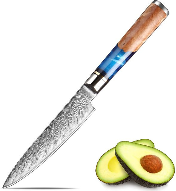 Xituo Allzweckmesser aus Damaststahl mit blauem Harzgriff, Klingenlänge: 12,7 cm - Bild 1