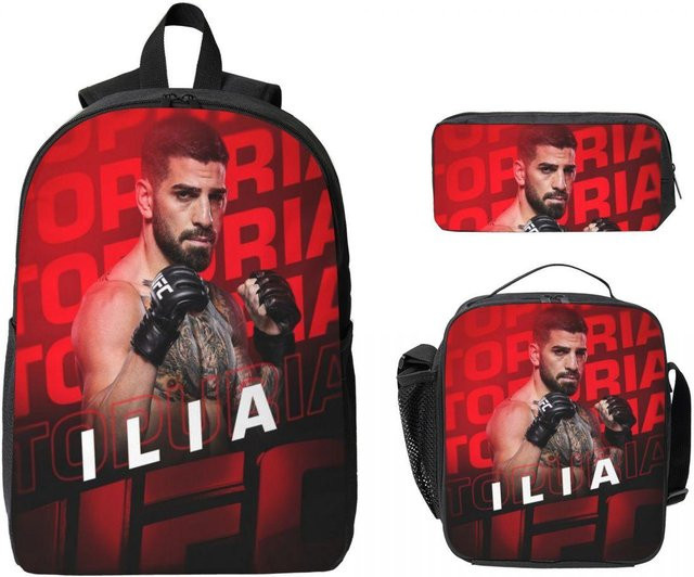 Fancy Style Studio Ilia Topuria Ringer Schulset mit Rucksack, Federmäppchen und Brotdose in Rot - Bild 1