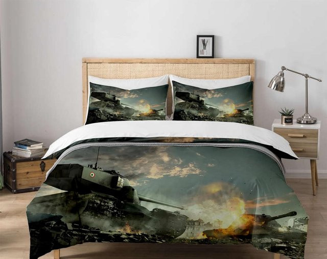 Bettwäsche-Set mit Militärpanzer-Motiv für Kinder, Mikrofaser, Mehrfarbig, B/H: 173 x 218 cm - Bild 1