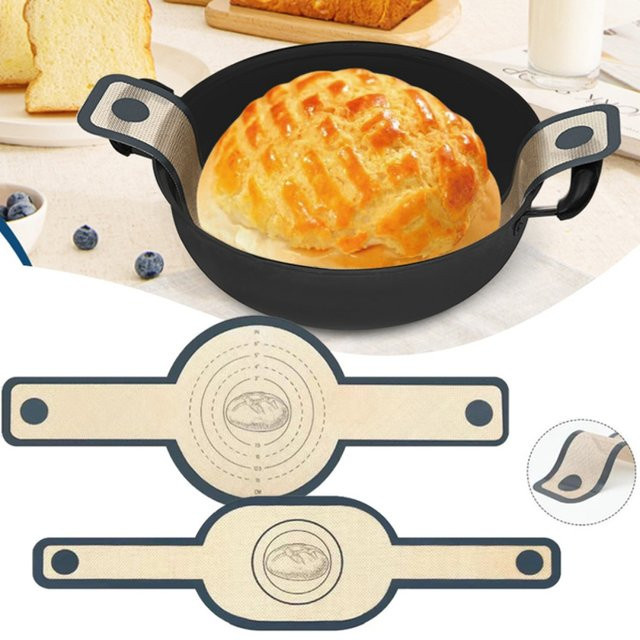 FSMHOME Silikon Backmatte für Dutch Oven mit langen Griffen, runde Antihaft-Brotschlinge in Schwarz - Bild 1
