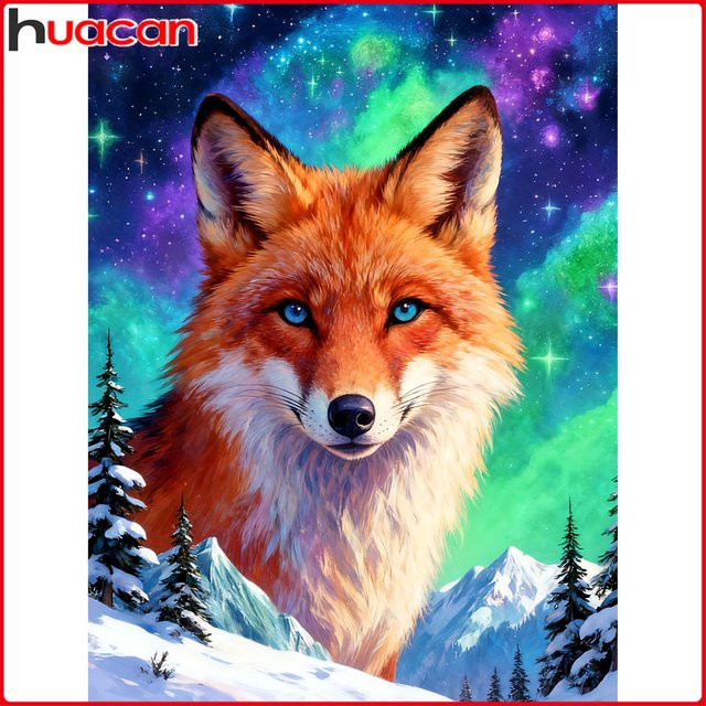 Huacan Diamantgemälde Fuchs in Winterlandschaft, rundes Diamant-Mosaik Kunstwerk in Multicolour, B/D: 30 x 30 cm - Bild 1