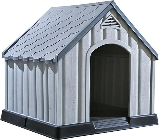 vidaXL Hundehütte aus Kunststoff in Grau, wetterfest mit erhöhtem Boden, B/T/H: 92 x 87 x 91 cm - Bild 1