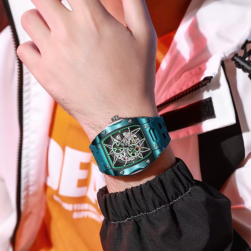 dulunwe Armbanduhr Automatik, Edelstahl, Schwarz, Herren, Leuchtzeiger - Bild 2