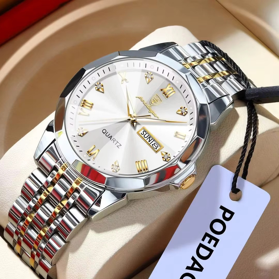 POEDAGAR Armbanduhr Edelstahl, Quarz, Datum, Wochentag, Herren - Bild 2
