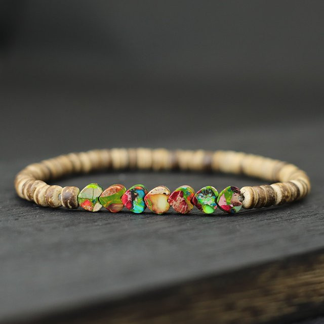 Armband Noter, Kokosnussschalenperlen, Herz, Lava-Perlenstrang, Unisex, Bunt - Bild 1