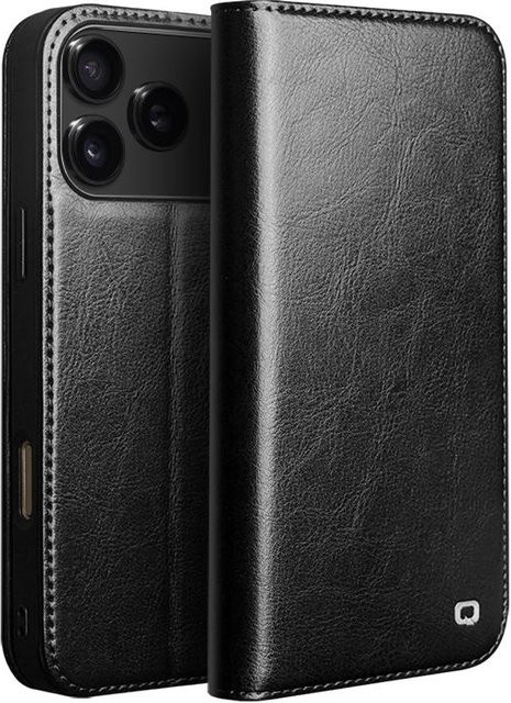 Qialino Echte Leder Handyhülle im Business Stil mit Kartenfächern für Apple iPhone 17 Pro, 17 Air, 16, 15 und 14 Pro Max, Schwarz - Bild 1