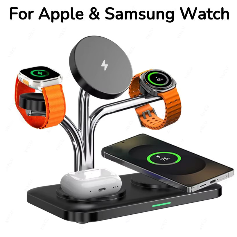 VIKEFON 5 in 1 15W Dual Magnetisches kabelloses Ladegerät für iPhone 12 bis 17, Samsung Galaxy Watch und AirPods Pro/Buds - Bild 2