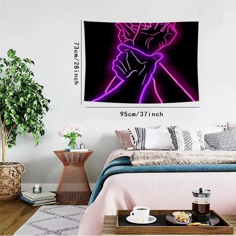 VIKAMA Wandteppich mit minimalistischem Neon-Hand-in-Hand-Linien-Design als abstrakte Wandkunst für Schlafzimmer und Musikräume - Bild 3