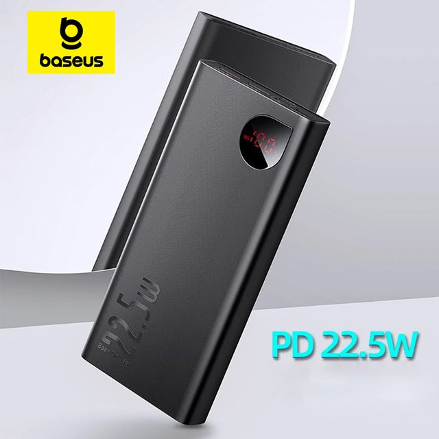 Baseus Adaman Powerbank 10000mAh mit 22,5W Schnellladung, USB-C und 2x USB-A, Schwarz - Bild 1