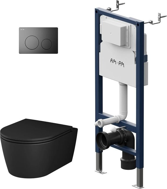 AM.PM WC Set mit Vorwandelement und runder Drückerplatte in Schwarz für Wand-WCs - Bild 1