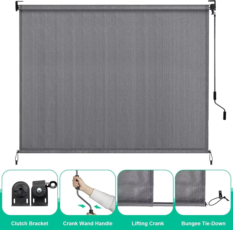 Outdoor-Roll-Sonnenschutz aus HDPE und Aluminium für Terrasse und Sichtschutz, Farbe: Braun oder Grau, Breite: 240 cm - Bild 4