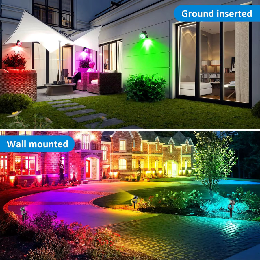 Crepow Solar-Wandstrahler mit RGB-Farbwechsel, IP65 wasserdicht, Schwarz - Bild 5