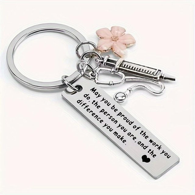 Ambiel Charm Schlüsselanhänger, rechteckiger Anhänger mit Spritzen-Anhänger, Unisex - Bild 1
