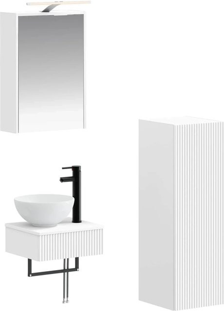 vidaXL Badezimmerschrank-Set 4-teilig in Weiß mit LED-Spiegelschrank und Waschtischunterschrank, B/T/H: 43 x 16 x 62,5 cm - Bild 1