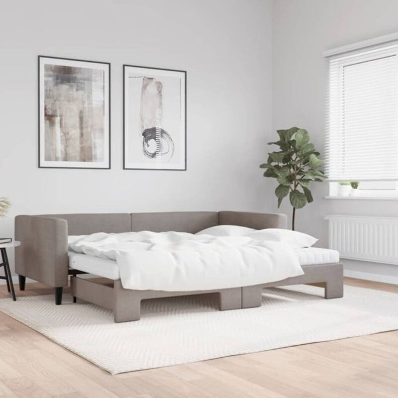 Ausziehbares Funktionsbett mit Matratze von vidaxl in Taupe meliert, Stoff und Metall, B/T/H: 200 x 90 x 68 cm - Bild 1
