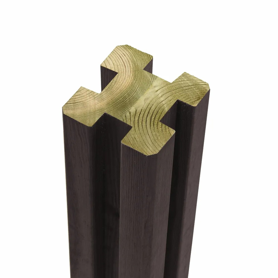 Zaunpfosten aus Kiefernholz mit 4 Spuren in Schwarz, B/T/H: 9 x 9 x 298 cm - Bild 2