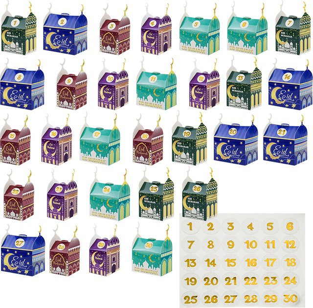30 Stück Ramadan Adventskalender als leere, befüllbare Geschenkboxen für den Eid Mubarak Countdown, Multicolor, aus Papier - Bild 1