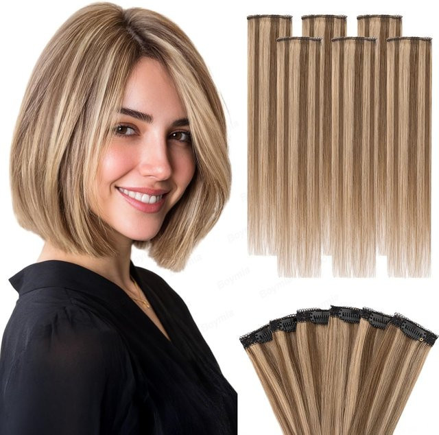 Boymia Kurzhaarverlängerungen Remy Echthaar Clip-Ins, 6 Stück, Damen - Bild 1