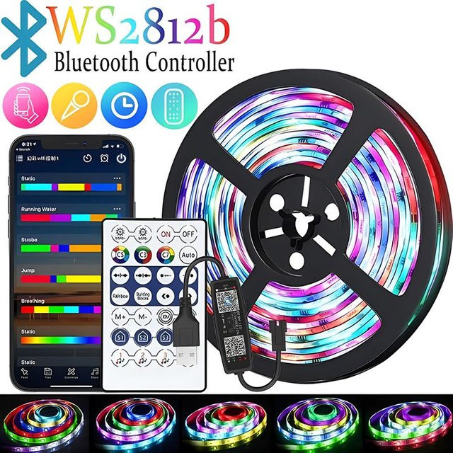 Yongkomo RGBIC WS2812B LED-Streifen mit Bluetooth App-Steuerung, Smartes RGB-Licht für Dekoration, 5m - Bild 1