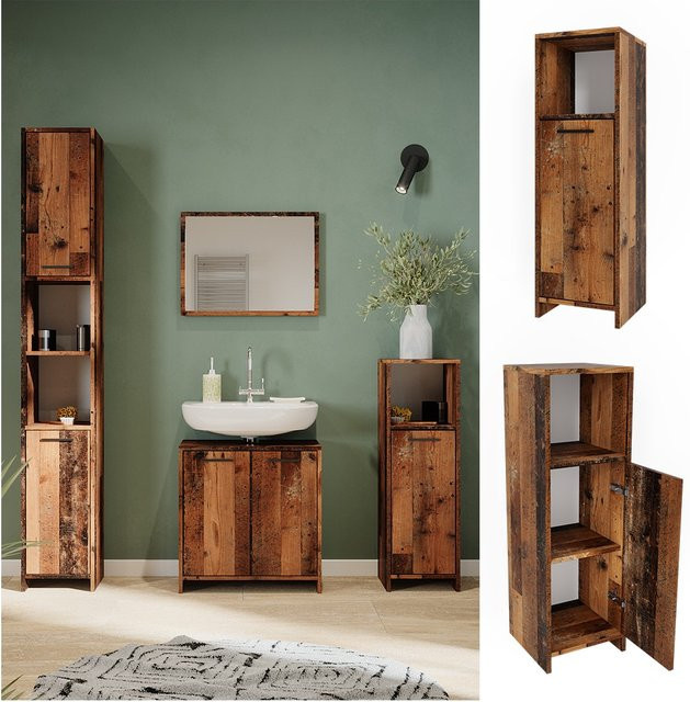 Vicco Midischrank Kiko Old Style Badschrank in Eiche Rustikal Braun, B/T/H: 30 x 30 x 95 cm - Bild 1