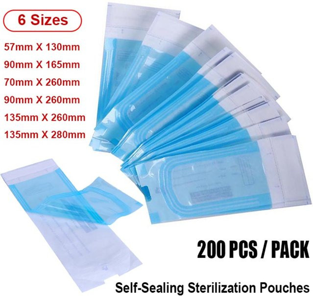 200 Stück Dental Einweg Sterilisationsbeutel Transparent Selbstklebend für Tattoo und Nailart Zubehör - Bild 1