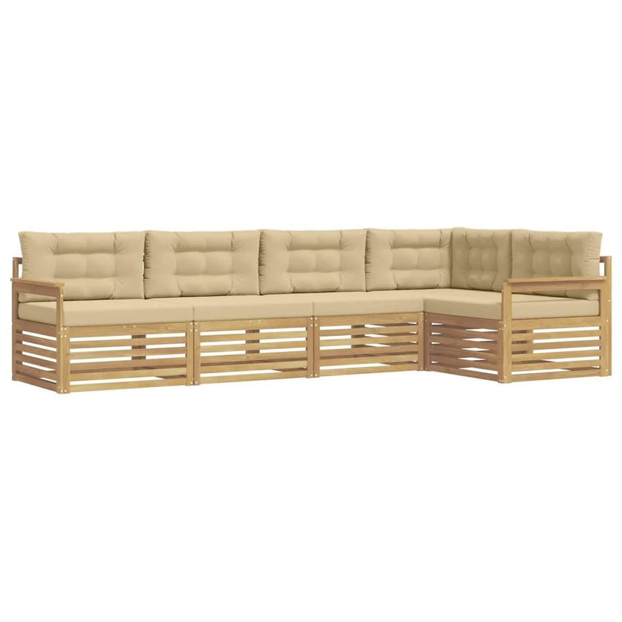 vidaXL Outdoor-Sofagarnitur 6-teilig in L-Form aus Akazienholz mit Kissen in Weiß und Beige - Bild 2