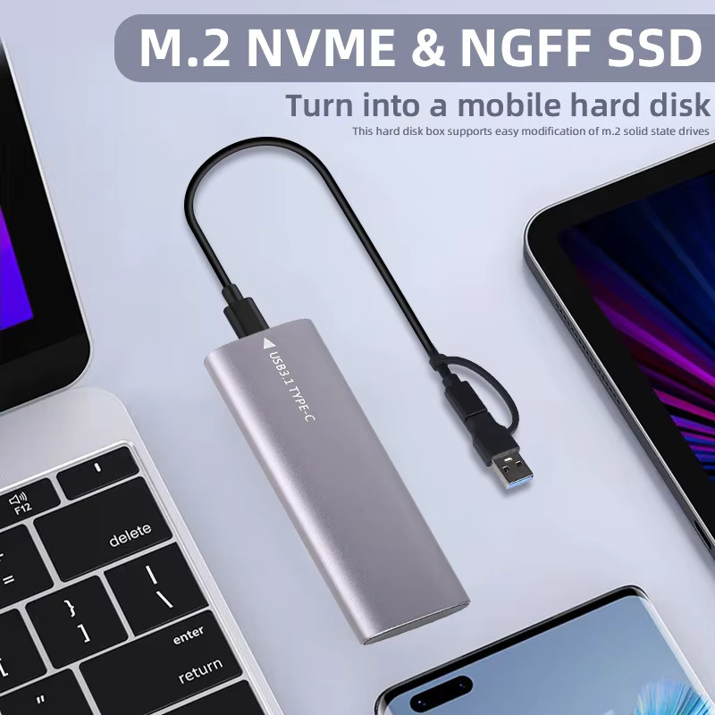 deepartner M.2 NVMe SSD-Gehäuse mit 10Gbps für NGFF und NVMe, externes USB 3.1 Gehäuse inklusive USB-A zu USB-C Kabel, kompatibel mit 2230/2242/2260/2280 Formfaktoren - Bild 2