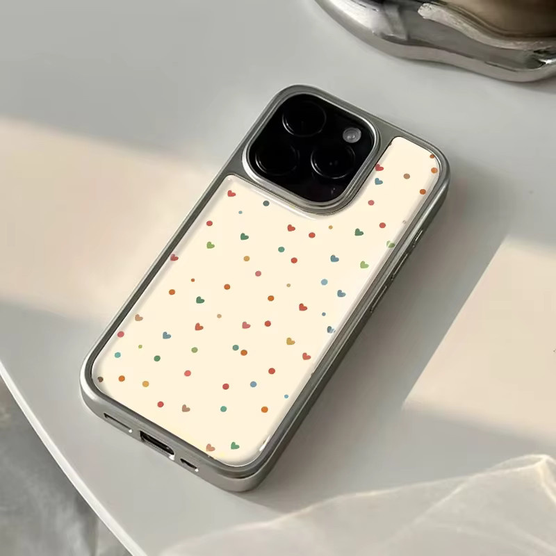 Stoßfeste DecoPhone Handyhülle mit gelbem Herz-Hydrogel-Rückplatte und silbernem Rand für iPhone 17, 16, 15 und 14 Pro Max - Bild 3