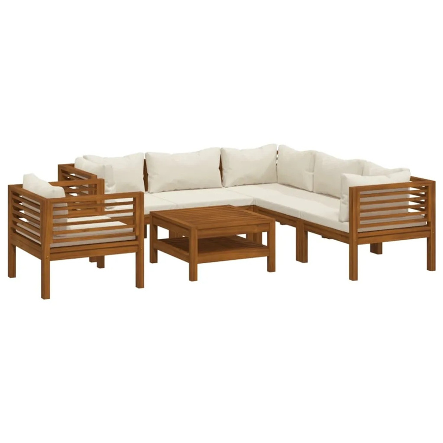 vidaXL 7-tlg. Garten-Lounge-Set aus Akazien-Massivholz mit beigen Polsterkissen in L-Form - Bild 2