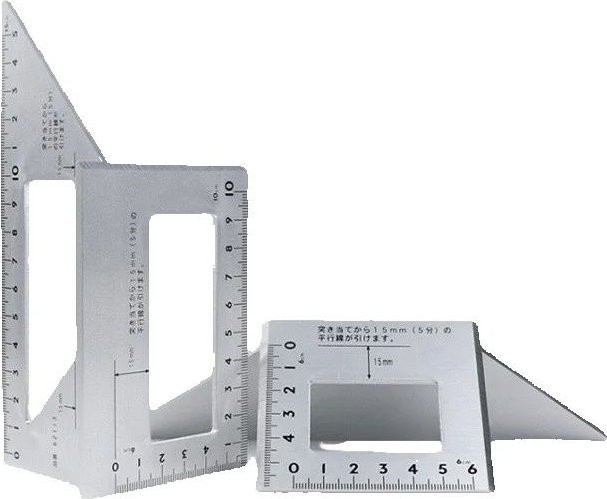 Multifunktionales Kombinationslineal in Silber als Messwerkzeug für die Tischlerei mit 45 und 90 Grad Winkel und T-Form - Bild 1
