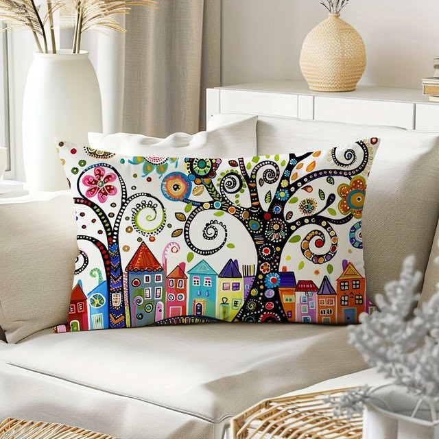 VIKAMA Kissenbezug mit Fun Tree Print in Multicolour für dein Zuhause, Boho Design, B/H: 30 x 30 cm - Bild 1