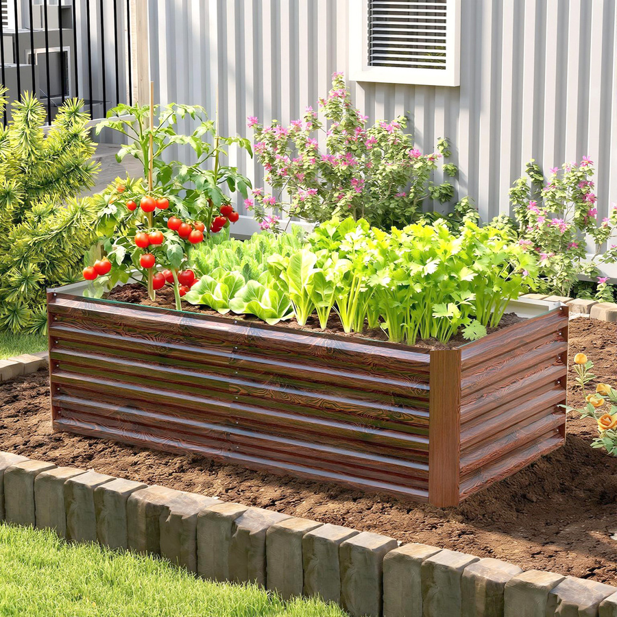 Outsunny Hochbeet aus verzinktem Stahl für Garten und Balkon, Dunkelbraun, B/T/H: 180 x 90 x 57,5 cm - Bild 2