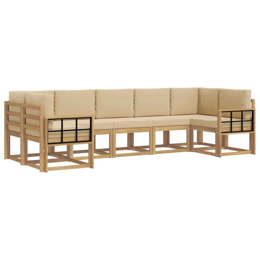 vidaXL Outdoor-Sofagarnitur in L-Form aus Akazienholz mit Kissen, 7-teilig, Weiß und Beige - Bild 2